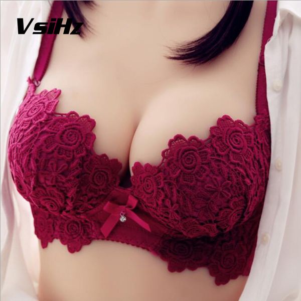 

women bra sets floral embroidery push up bra set thick underwear women padded lingerie adjusted and brief sets, Red;black