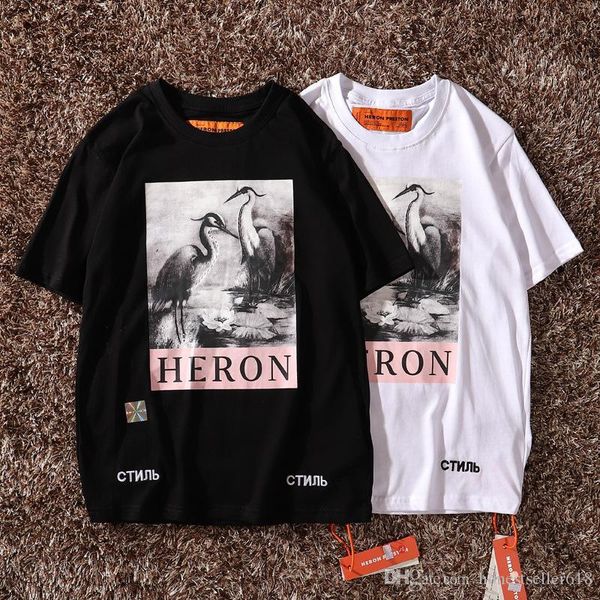 

нью-йорк мода heron печать мужчины женщины-стрит роскошные хлопка вскользь мужские с коротким рукавом дизайнер футболки, White;black