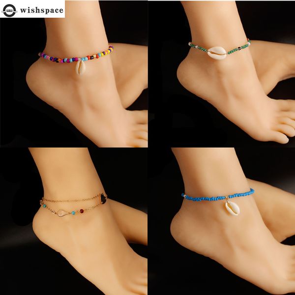 

wishspace new bohemian glass bead spring and summer women fashion ankle bracelet beach wind jewelry wholesale, Red;blue