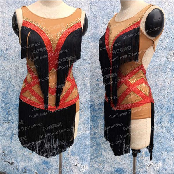 

latin dance dress latin sleeveless rhinestone feinge costume samba rumba salsa costume goodanpar, Black;red