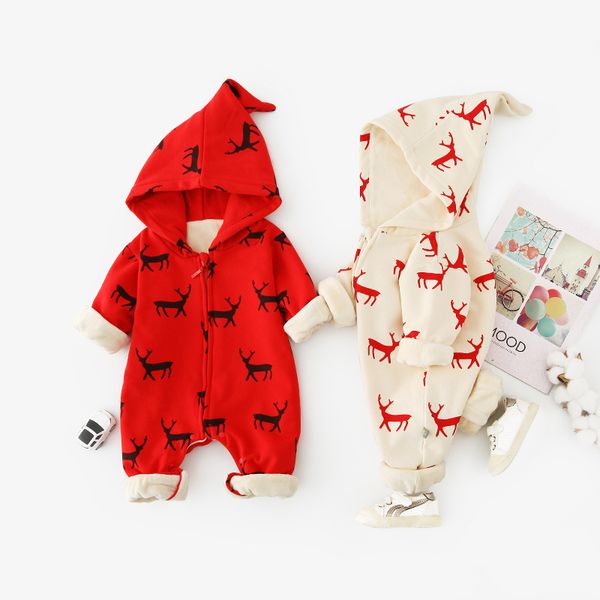 

2019 winter nowborn baby clothes christmas baby rompers infant hooded jumpsuit kids long sleeve costume 3 6 9 12m, Blue
