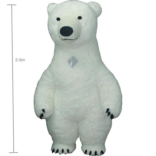 

2.5m white bea mascot costume for inflatable polar bear costume advertising for fantasias homem customize tall short hair, Red;yellow