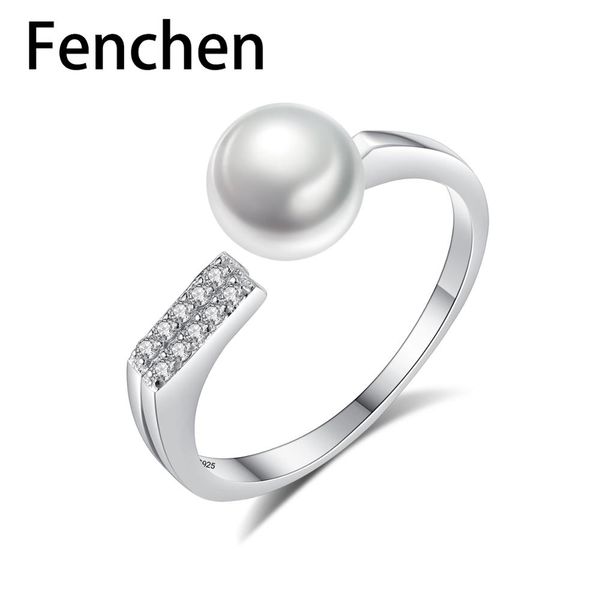 

fenchen 925 sterling silver fine jewelry rings for women high bright flawless freshwater natural pearl cz finger anel gift ar100, Golden;silver