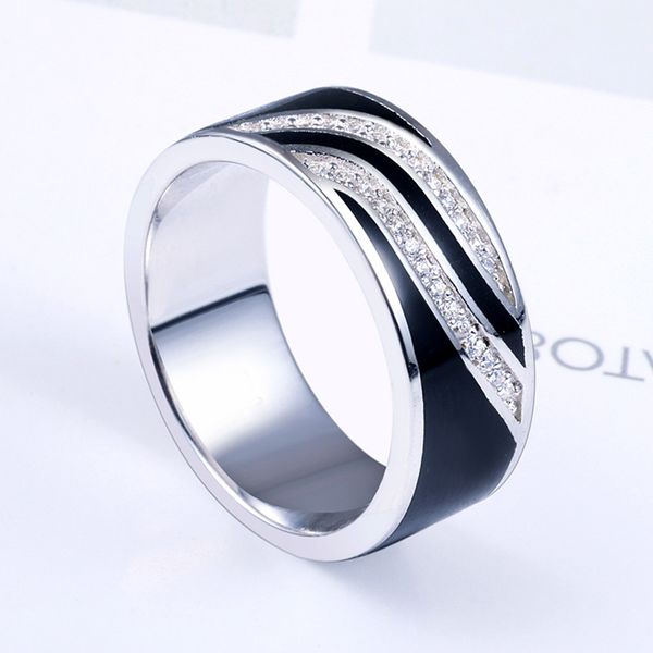 

creative black epoxy sparkling cz 925 sterling silver rings for women size 6 7 8 9mm s925 silver engagement party jewelry, Slivery;golden