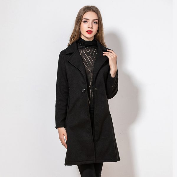 

designer womens overcoat new brand sweater womens fashion woolen overcoat with pockets for women winter outwear size s-3xl wholesales, Black