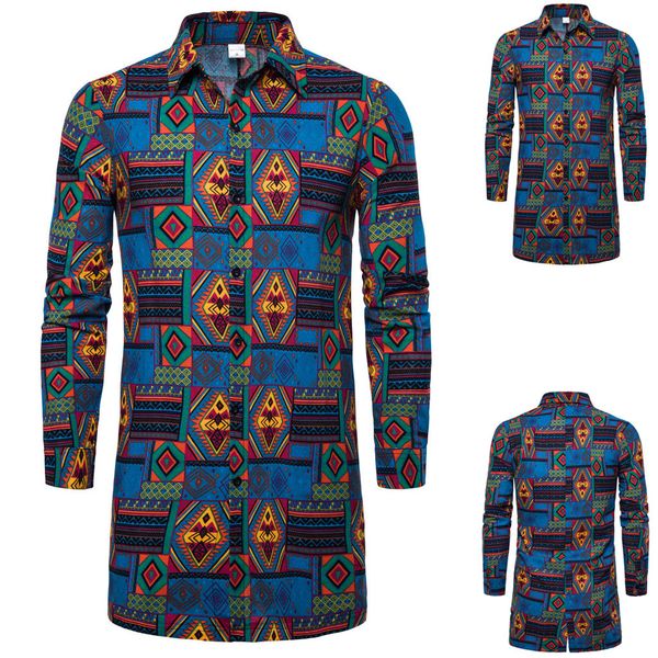 

men shirts europe size mens shirt casual men's autumn winter loose nationality printed long sleeve outwear shirt blouse #35, White;black