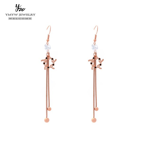 

ymyw rose gold fashion party long chain tassel drop dangle earrings zircon flower brincos stainless steel jewelry for women gift, Silver