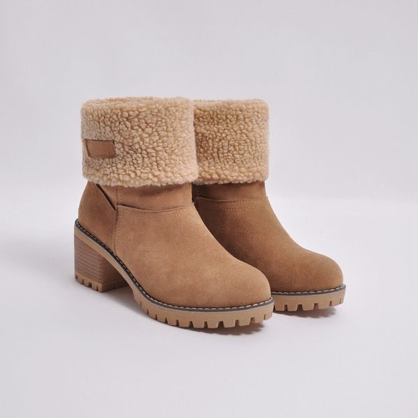 

2019 women boots winter outdoor fur boots waterproof women's snow thick heel with round toe slip-on short botas mujer, Black