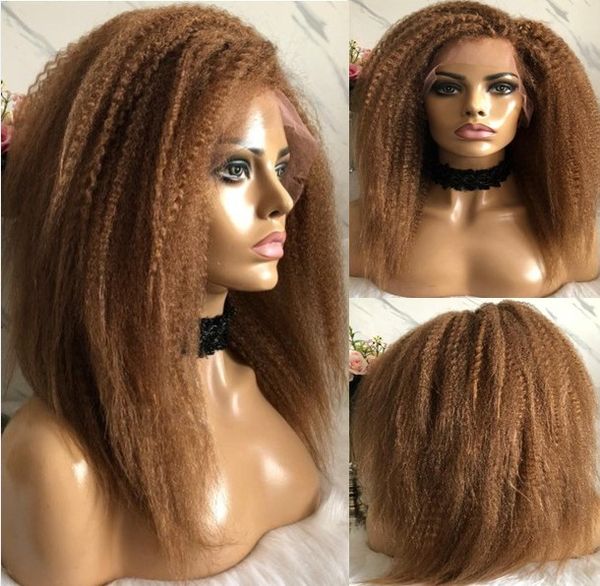 Знаменитость парик кружевные парик передний парик Kinky Straight Blonde Color #30 10a European Virgin remy Human Hair Full кружевные парики для чернокожих женщин