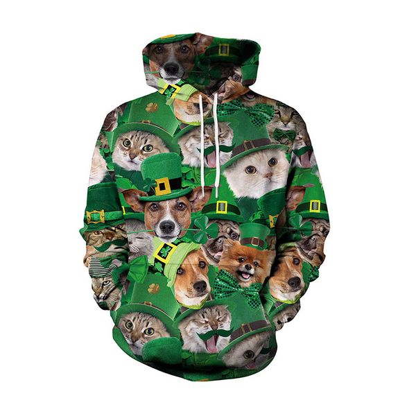 

yffushi 2019 new 3d hoodies male 3d print pullovers kawaii cat hooded hoodies men sweatshirts casual streetwear green coat, Black