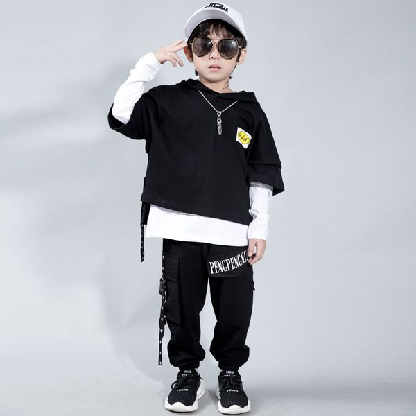 

hip hop dance costumes children cotton three-piece suit boys street dancing outfit jazz clothing stage performance wear dnv12545, Black;red