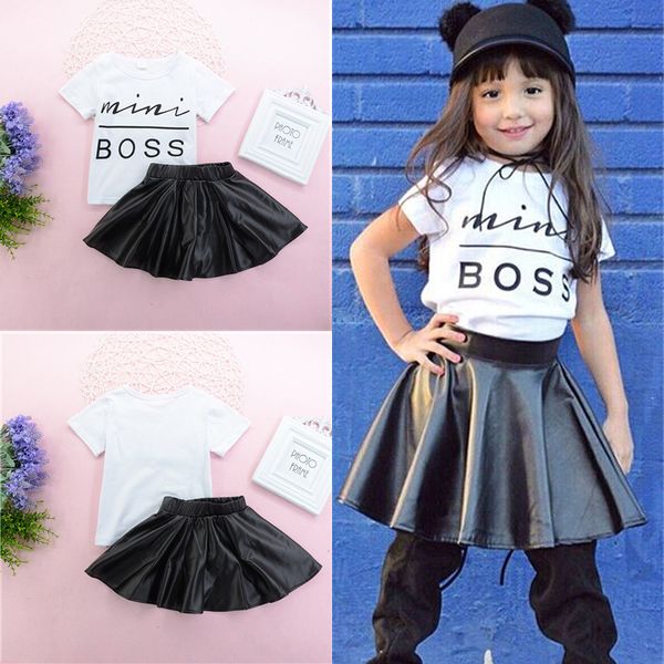 

toddler kids girl clothes set summer short sleeve mini boss girls t-shirt + skirt 2 piece sets kids designer clothes girls jy114, White