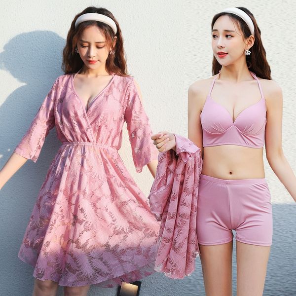 

women's new bikini three-piece set fairy bikini swimsuit fan ins wind umbrella meat blouse swimsuit, White;black