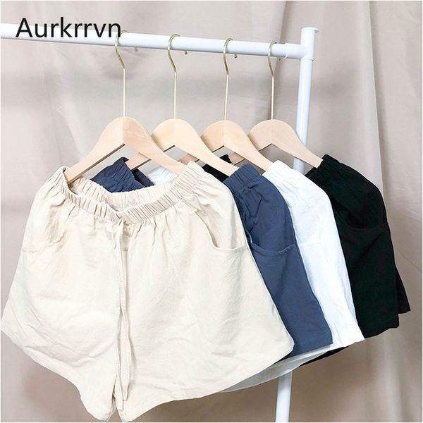 

aurkrrvn women's summer loose linen shorts elastic waist casual mini shorts for woman white black plus size female home