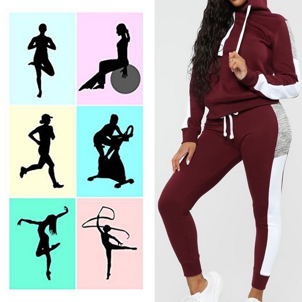 

plus velvet slim running set women jogging suits hooded zipper long sleeve sport long pants sportswear female winter, Black;blue