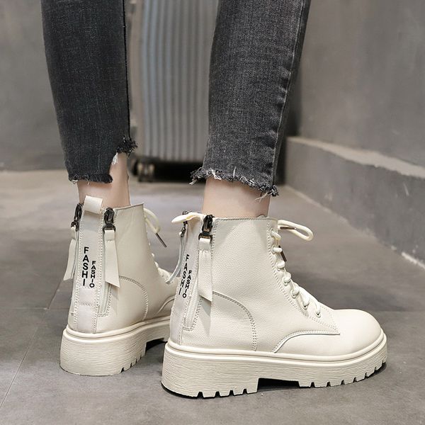 

shoes med heel boots winter footwear round toe lace up booties ladies zipper boots-women luxury designer 2020 rubber mid calf, Black