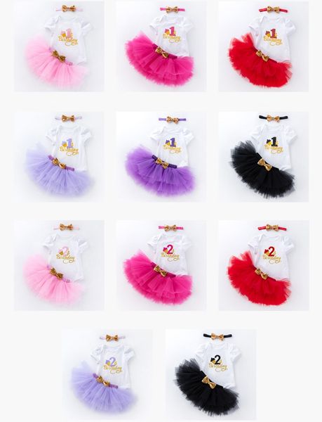 

11 styles Baby girl birthday short sleeve outfits rompers+tutus skirts+sequin headband 3pcs set infant party dress up 1st 2nd year toddler g