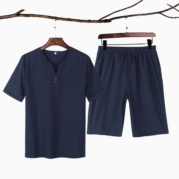 

summer men casual suits loose t-shirt+shorts 2 piece set pants suit 2019 fashion v-neck casual t-shirt men's sets plus size 5xl, Gray