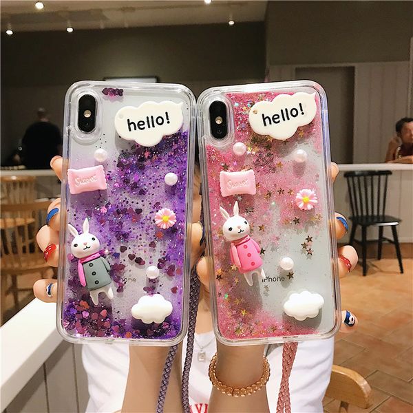 

cute 3d diy rabbit glitter liquid phone case for iphone 6 6s 7 8 plus x xr xs max covers case