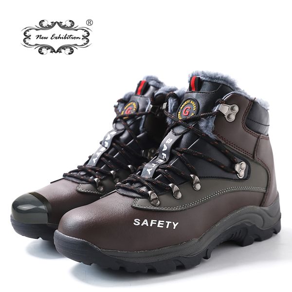 

новая выставка мужчины безопасности сапоги плюшевые теплая зима стальной подносок противобуксовочные рабочая обувь черный коричневый pu боти, Black