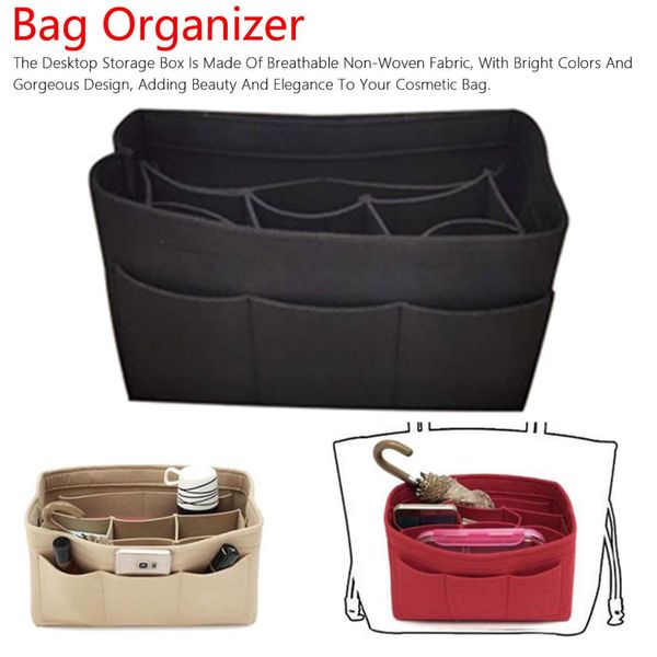 

women fashion felt cloth inner bag fits in insert handbag multi-pockets cosmetic bags storage and personal belongings organizer