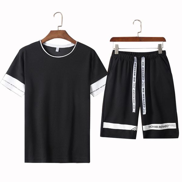 

brand tracksuit men set summer new mens shorts casual suits sportswear mens clothing joggers t shirt sets male two pcs sweatsuit 4sets/lot, White;black