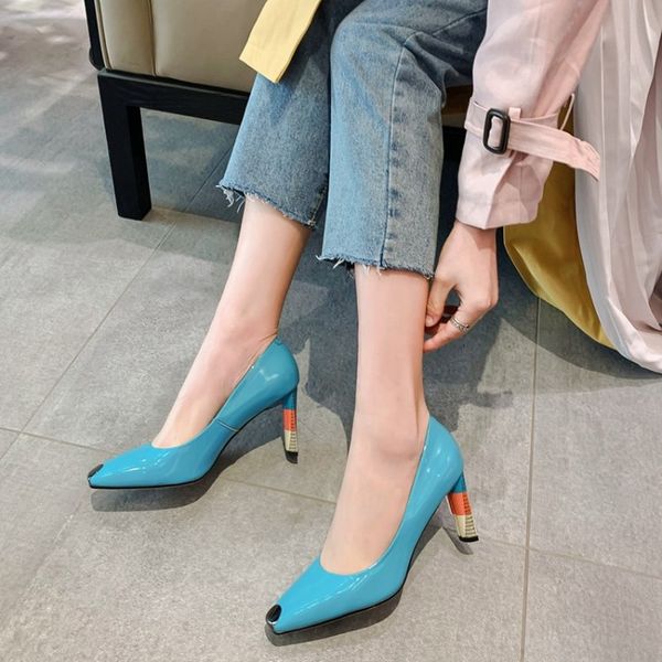 

women pumps shoes casual women high heels summer classic pumps square flock female sandalias black blue heels size 42 43