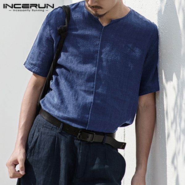 

incerun fashion casual t shirt men short sleeve v neck solid streetwear loose vintage brand t-shirt camisetas s-5xl 2019, White;black