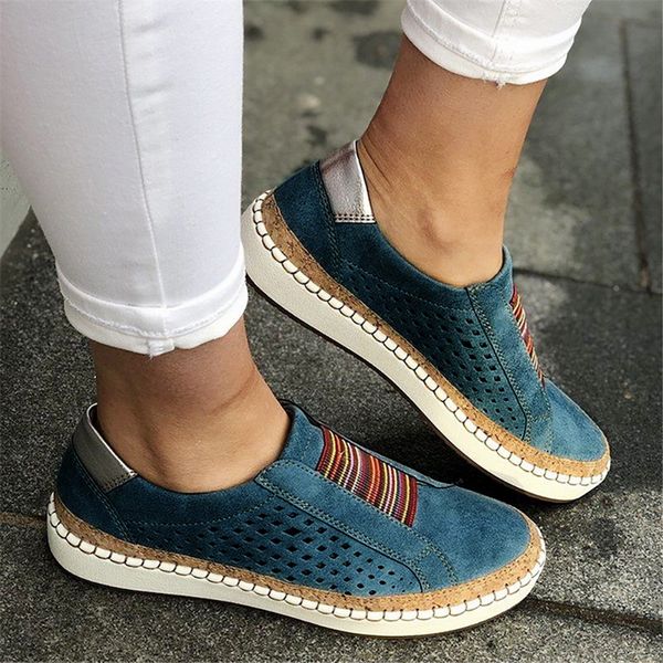 

2019 slip on women sneakers shallow loafers vulcanized shoes breathable hollow out female casual flats ladies comfortable, Black
