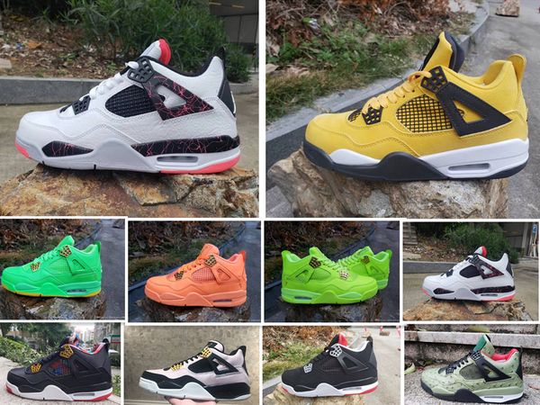 

НОВЫЕ мужские 4 4s Баскетбольные кроссовки флуоресцентные желтый черный красный з