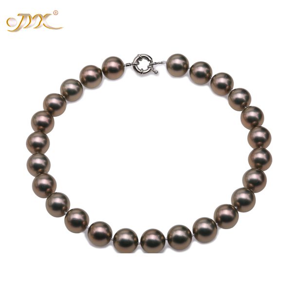

jyx 2019 charming necklace coffee 16mm seashell pearl round beads necklace 18" elegant jewelry for women, Silver