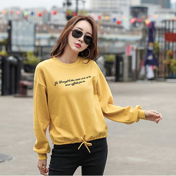 

2019 spring new letter t shirt women loose harajuku long sleeve cotton women casual t-shirt bow korean clothes, White