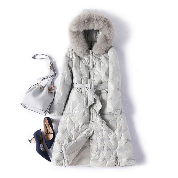 

qazxsw winter down jacket woman hooded coat long over the knee 2018 new big fur collar jackets thick warm outerwear ld149, Black