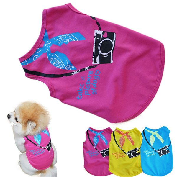 

2018 new quality fashion small dog sleeveless camera printing pet dog t-shirt vest xs~l dropshipping 911