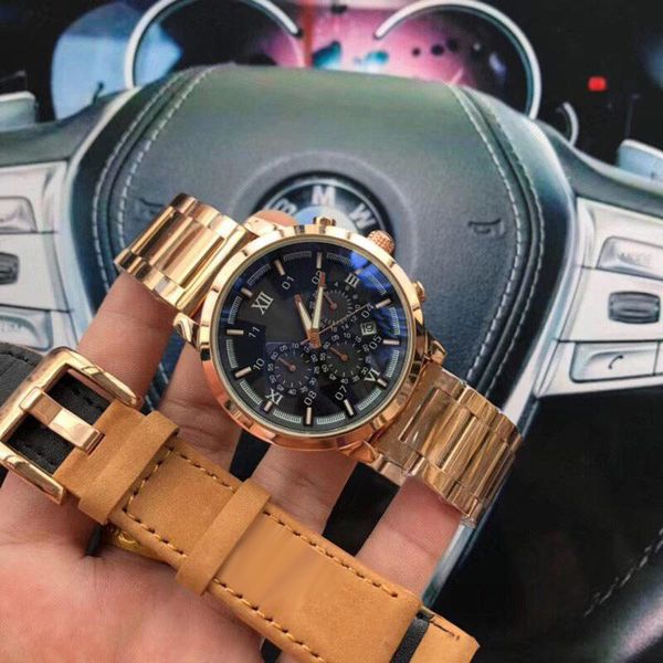 

all dials work brand mens watches satch stainless steel band quartz luxury watch auto date wristwatches for men new year christmas gifts oro, Slivery;brown