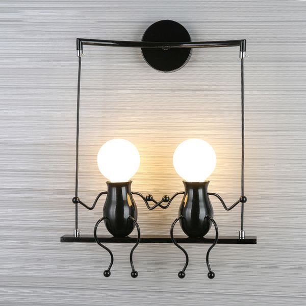 

e27 double head wall lamp cartoon doll bedside light for kids baby bathroom corridor creative iron wall light dropshipping