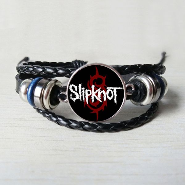 

new slipknot leather bracelet glass slipknot rock band jewelry glass dome leather bracelet jewelry, Black