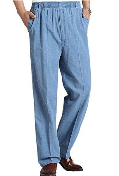 

soojun mens seniors solid loose fit elastic casual pants, Blue