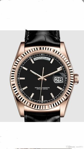 

men's calendar design 40mm automatic mechanical watch, leather strap watch luminous imported 904l stainless steel case, 18k gold, Slivery;brown
