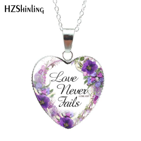

hzshinling new fashion love never fails 1 cor 13:8 heart necklace red rose necklace silver glass cabochon jewelry