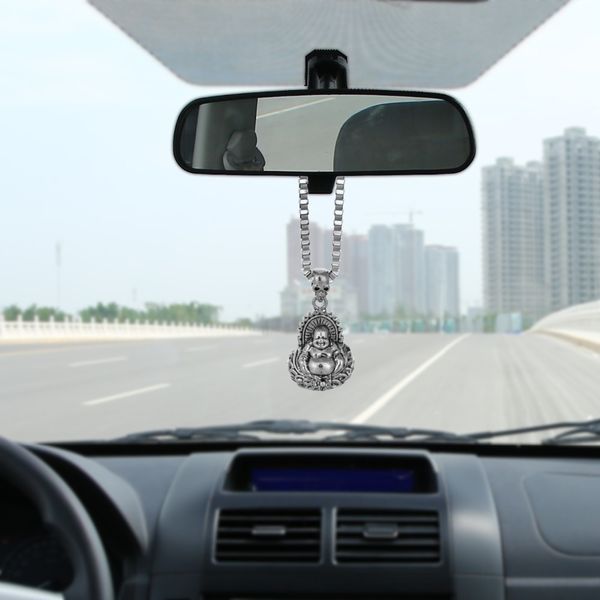 Car Pendant Charms Alloy Laugh Buddha God Rearview Mirror Decoration Hanging Automobiles Decor Ornaments Accessories Car Styling Accessories For Car