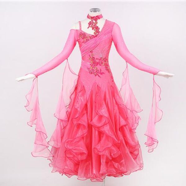 2019 Ballroom Competition Dance Dress Women Custom Made Rose Red Long Sleeve Standard Waltz Ballroom Dancing Dresses From Cocktailfashion 129 65