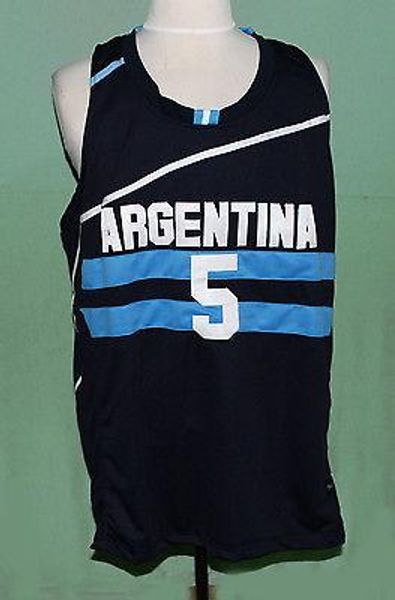 

#5 manu ginobli team argentina basketball jersey navy blue any size jerseys stitched sewn retro emb xs-6xl vest jerseys, Black;blue