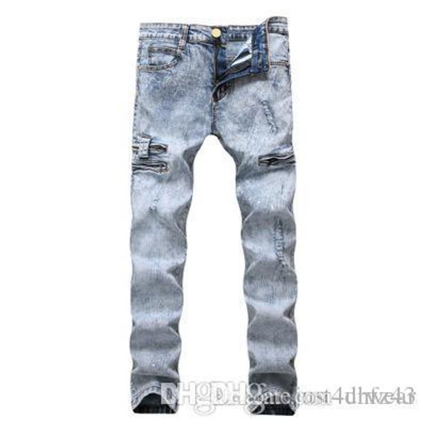 

mens sell zipper skinny jeans male fashion pocket seasons vintage long pants casual straight pencil pants, Blue
