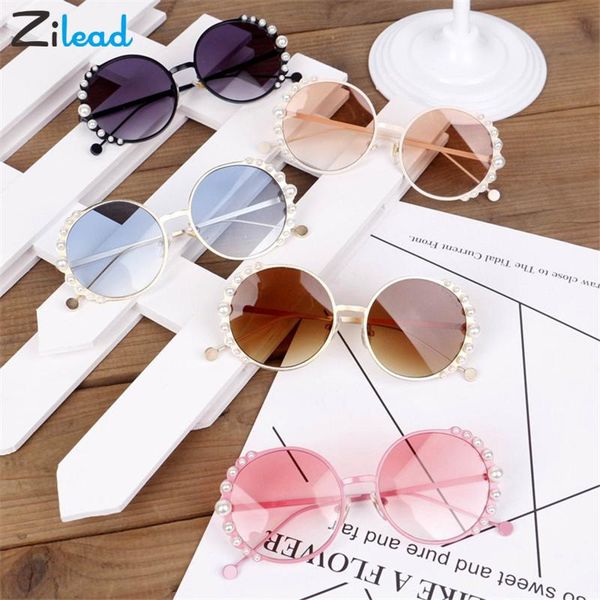 

zilead pearl vintage round sunglasses kids fashion metal cute retro children sun glasses for boy girls uv400 infant eyewear omown, Blue