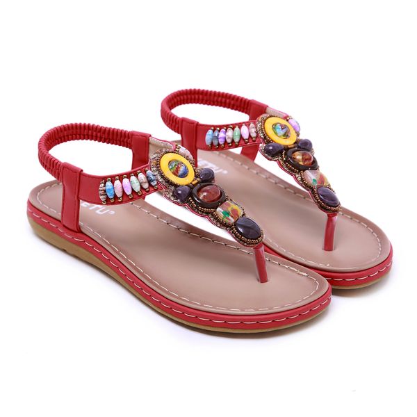 

new 2020 ethnic sandals women bohemian retro beaded flat shoes beach shoes wholesale, Black