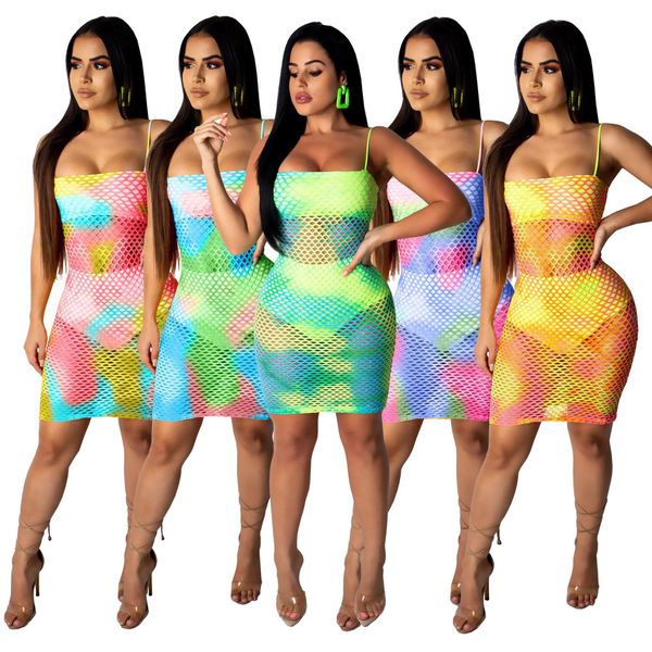 

women club party dress spaghetti strap boho beach fishnet mesh sundresses bodycon summer mini dresses vestidos, Black;gray