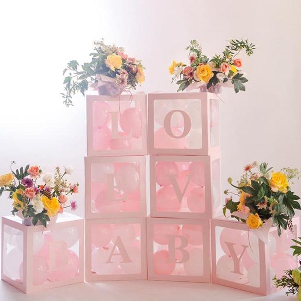 

4pcs baby love letter transparent balloon storage box case wedding party decor