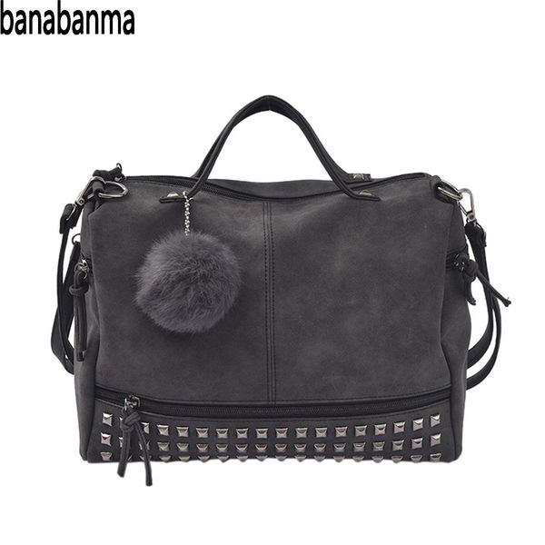 

banabanma women handbag street style pu satchel handbag single shoulder bag with pompon rivet trim bags for women 2018 zk40