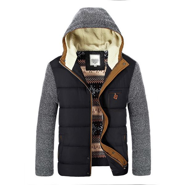 

winter jackets men's coats thick fleece stand collar men's jackets casual solid male outerwear warm, Black
